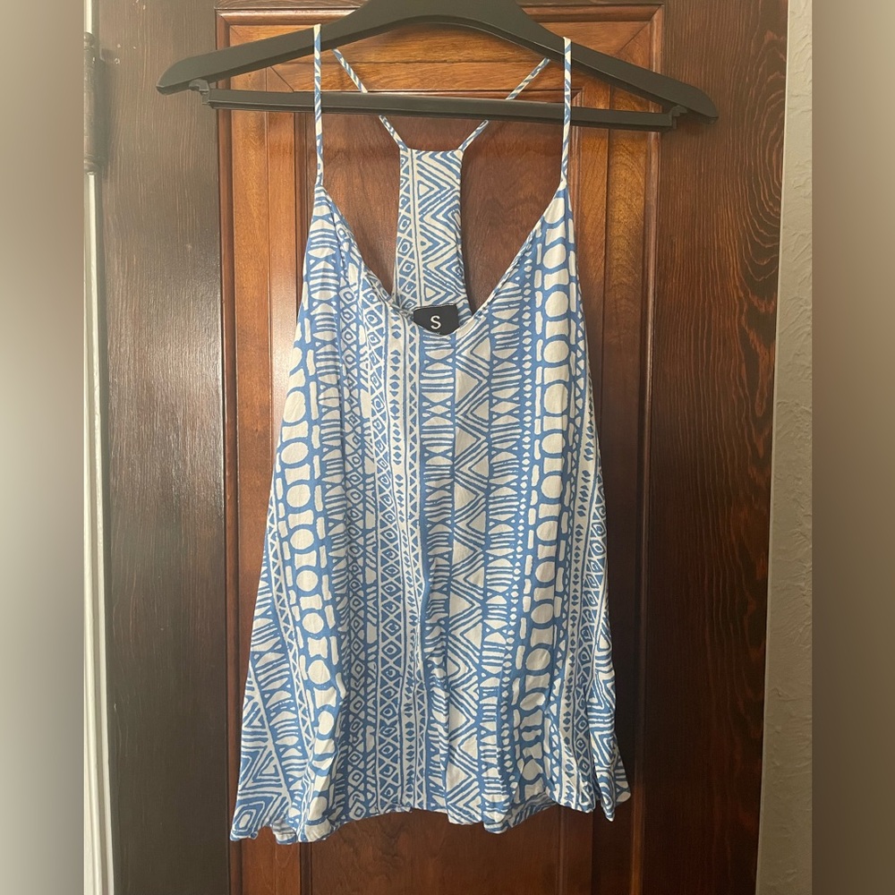Blue and white pattern halter top